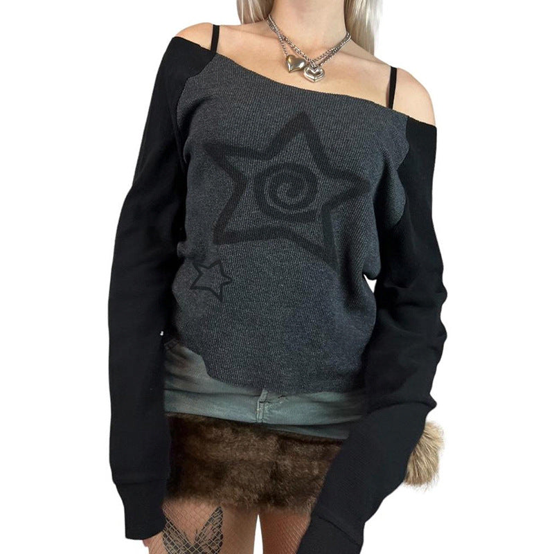 Women's Hot Girl Printing Color Contrast Sweater