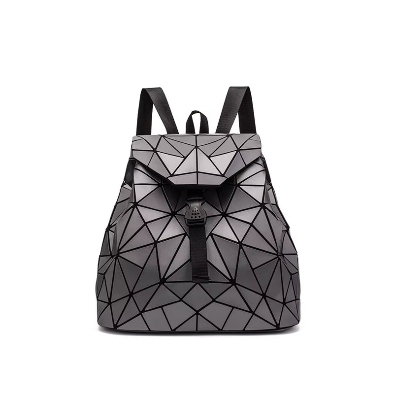 Matte Geometric Women's Backpack - Holographic Drawstring Bag for Teenage Girls