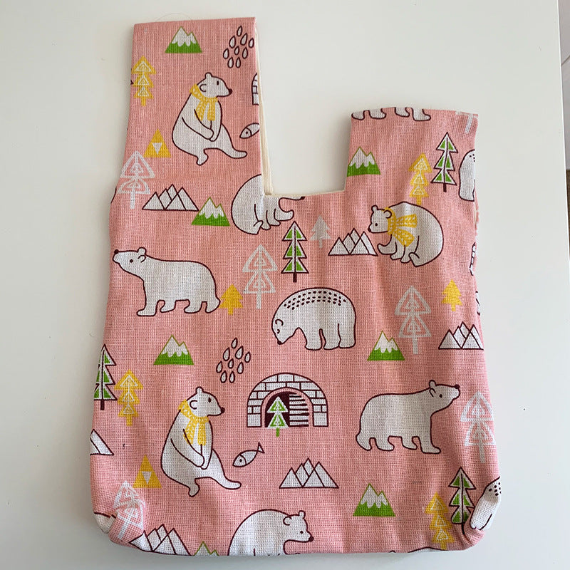 Japanese Style Multi-color Printed Linen Wrist Bag