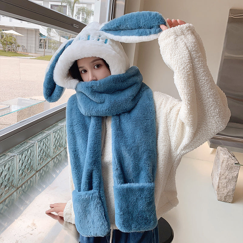 Cute Rabbit Ears Scarf Scarf Gloves All In One