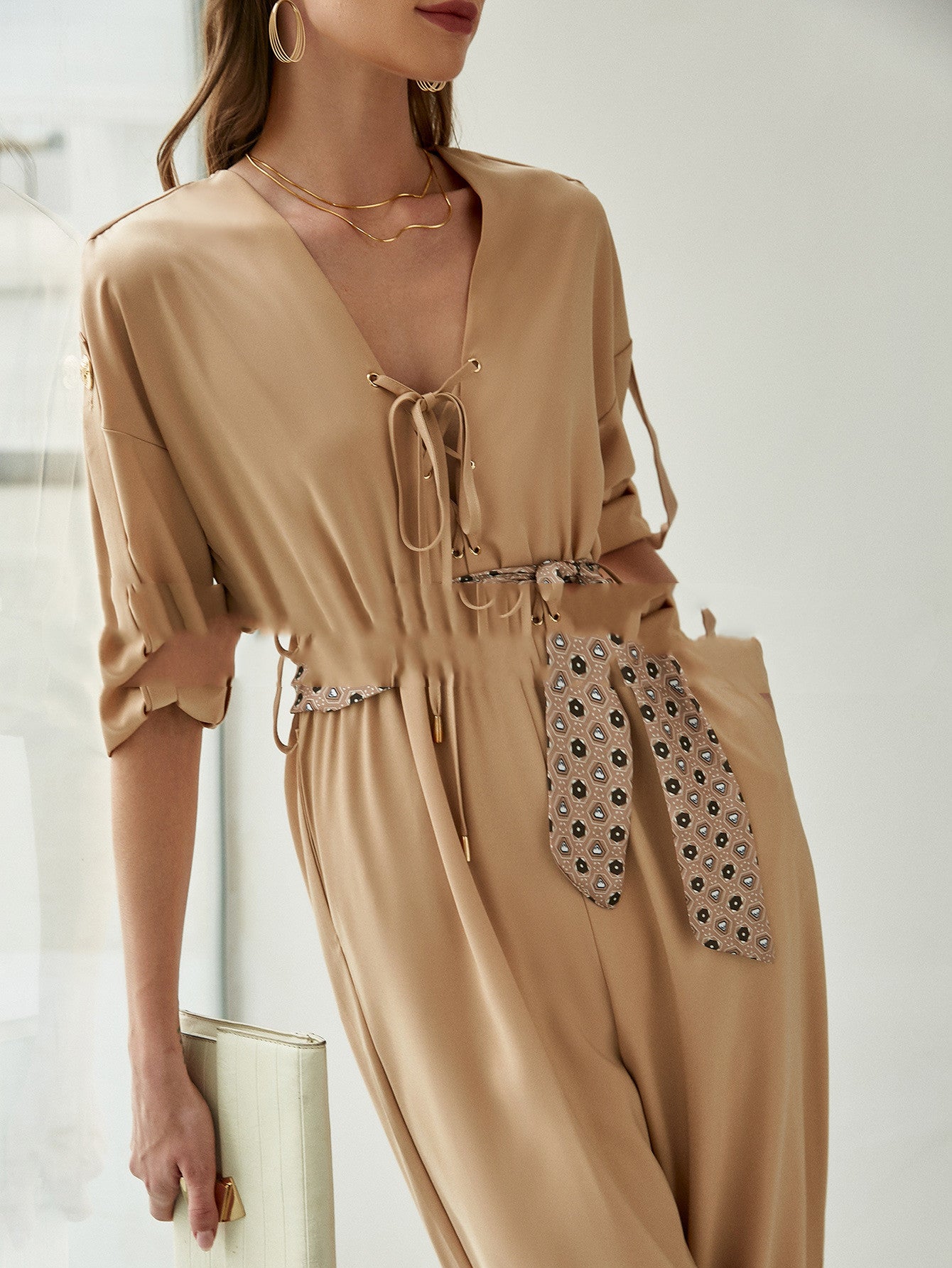 Mode Off-shoulder Løs Chiffon Western-stil Lolita Sløjfe Ensfarvet Kortærmet Jumpsuit