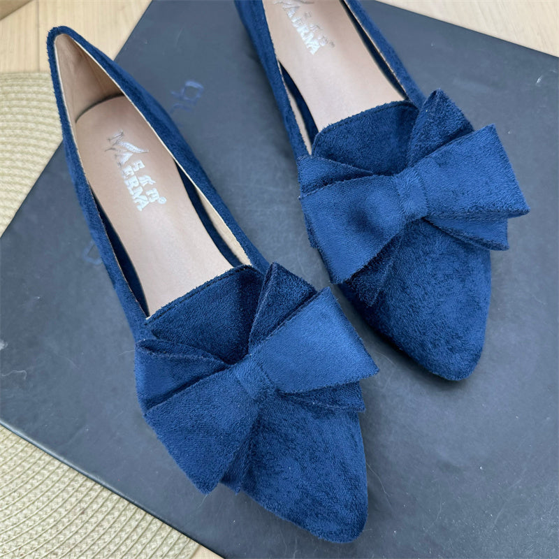 Women's Versatile Solid Color Bow Pointed Flat Shoes