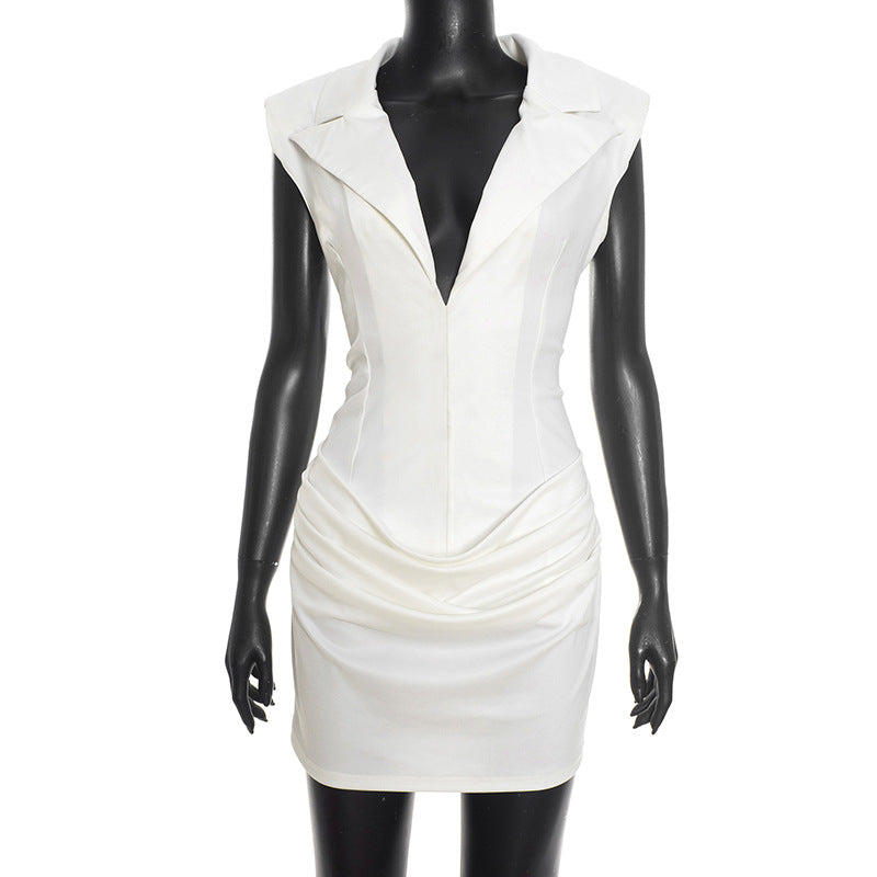 Womens Solid-Color Defined-Waist Slim-Fit Elegant Dress