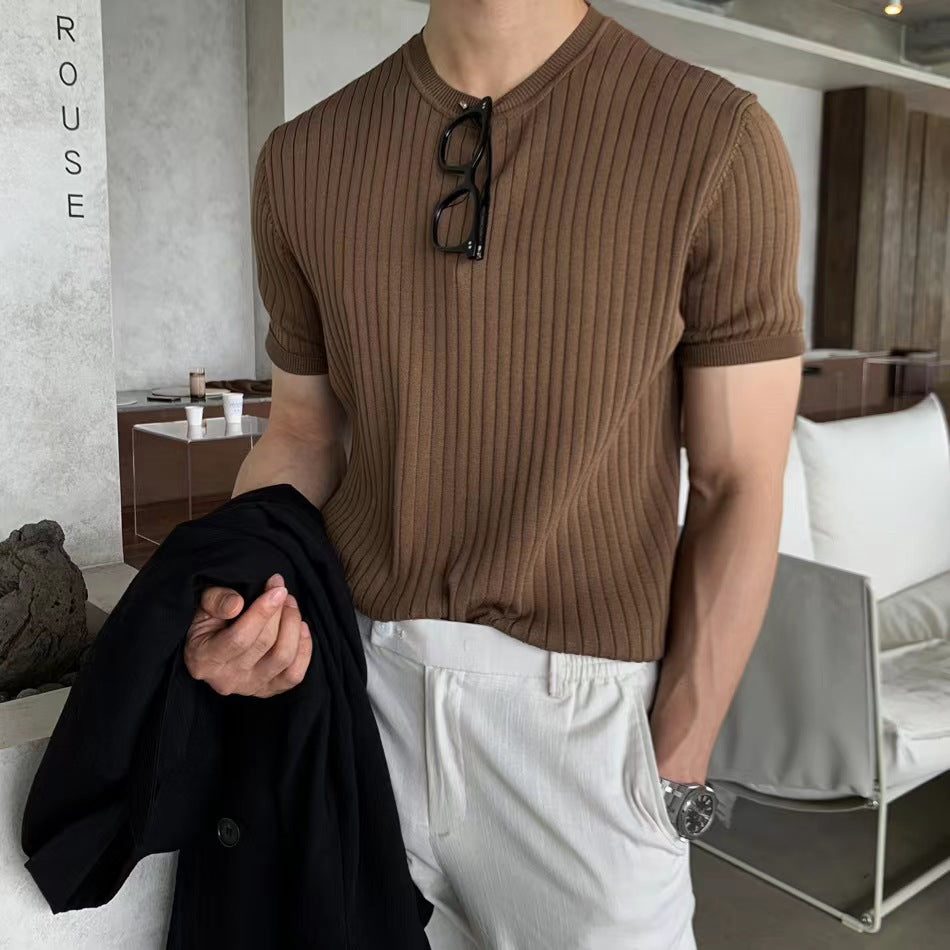 T-shirt Kortærmet Sweater Stræk Koreansk Stil Løs Amerikansk Stil Herretop