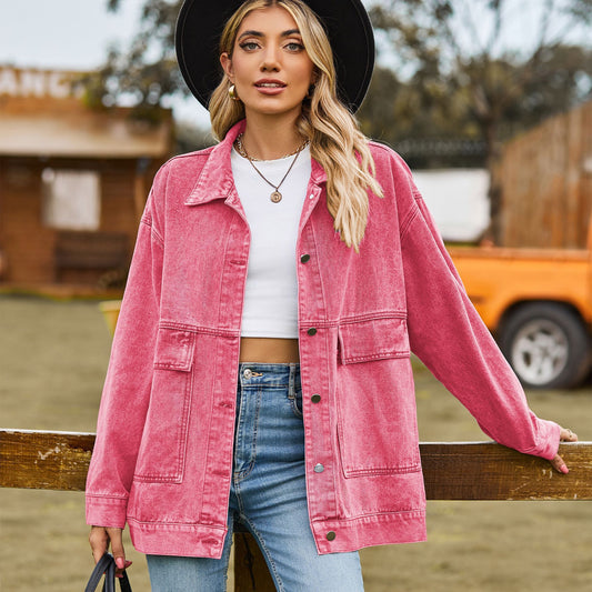 Retro Klassisk Løs Denim Frakke Top til Kvinder