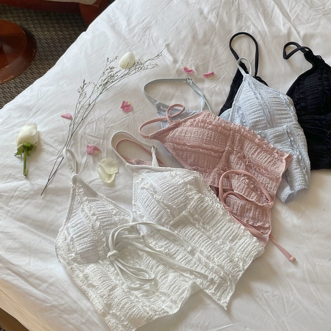 Solid-Color Strappy High-End Bikini Three-Piece Set