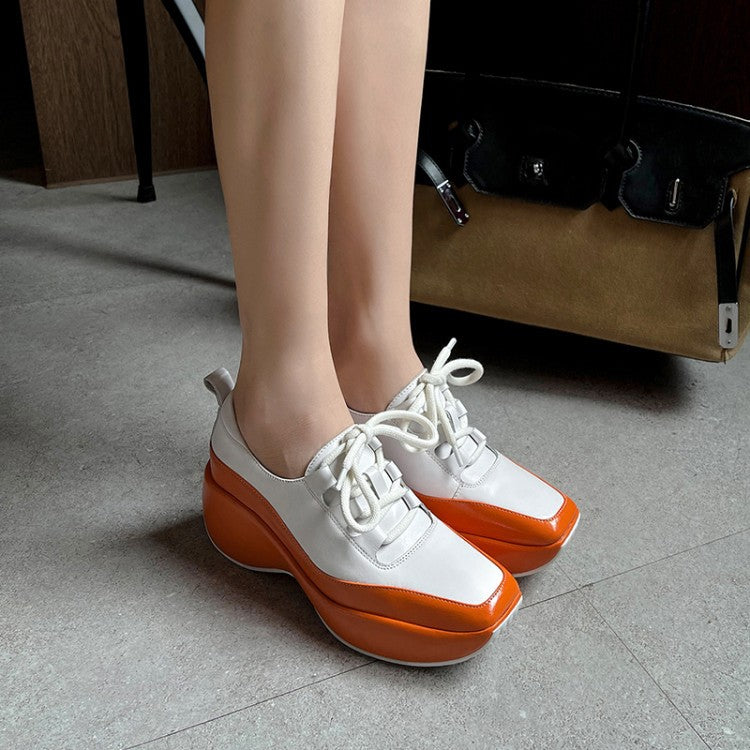 Square-toed Platform Sole With Color-blocking Deep-mouth Shoes