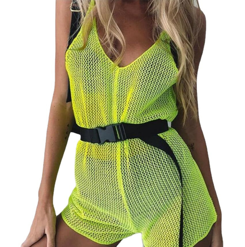 Fluorescent Green Mesh Jumpsuit For Women
