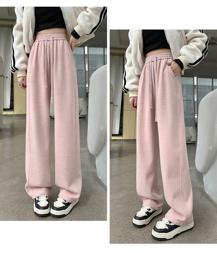 Fleece-lined High Waist Matchet Pants Soft Glutinous Leisure Warm Straight Glutinous Rice Pants