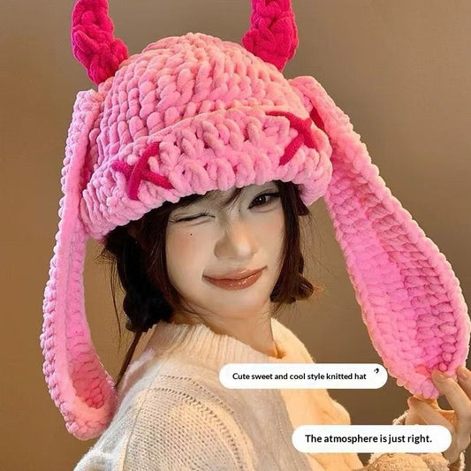 Japanese-style Sweet Dopamine Little Devil Knitted Hat For Women