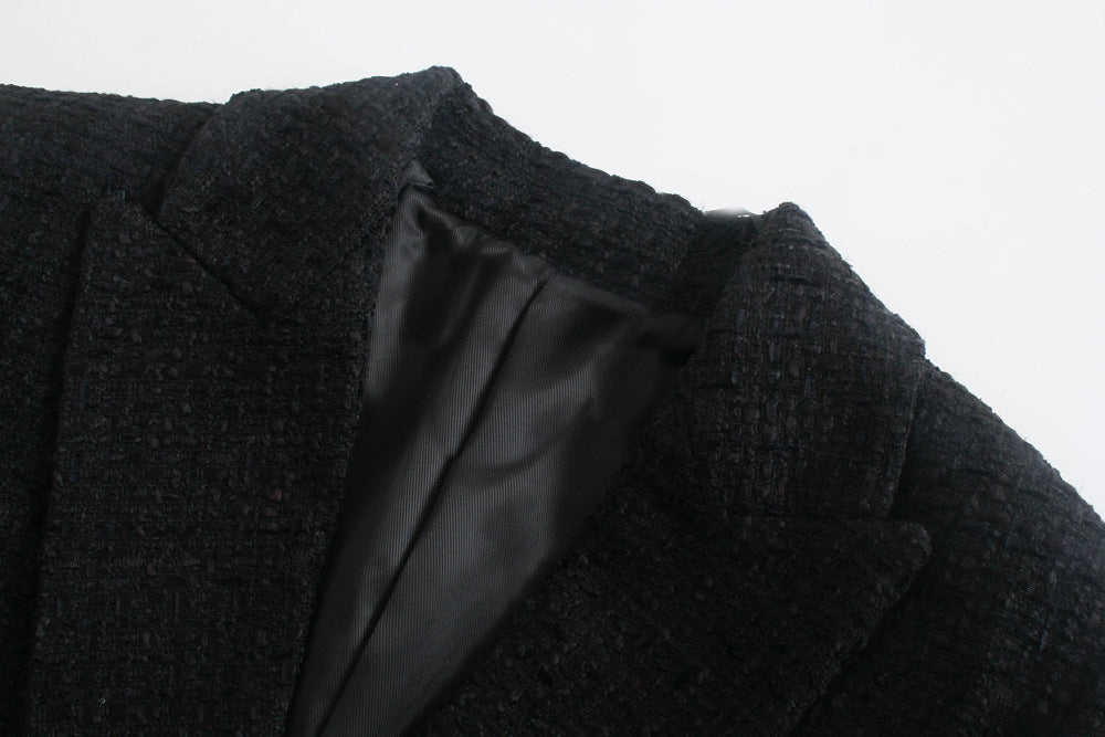 Şık Çift Düğmeli Dokulu İnce Kesim Blazer