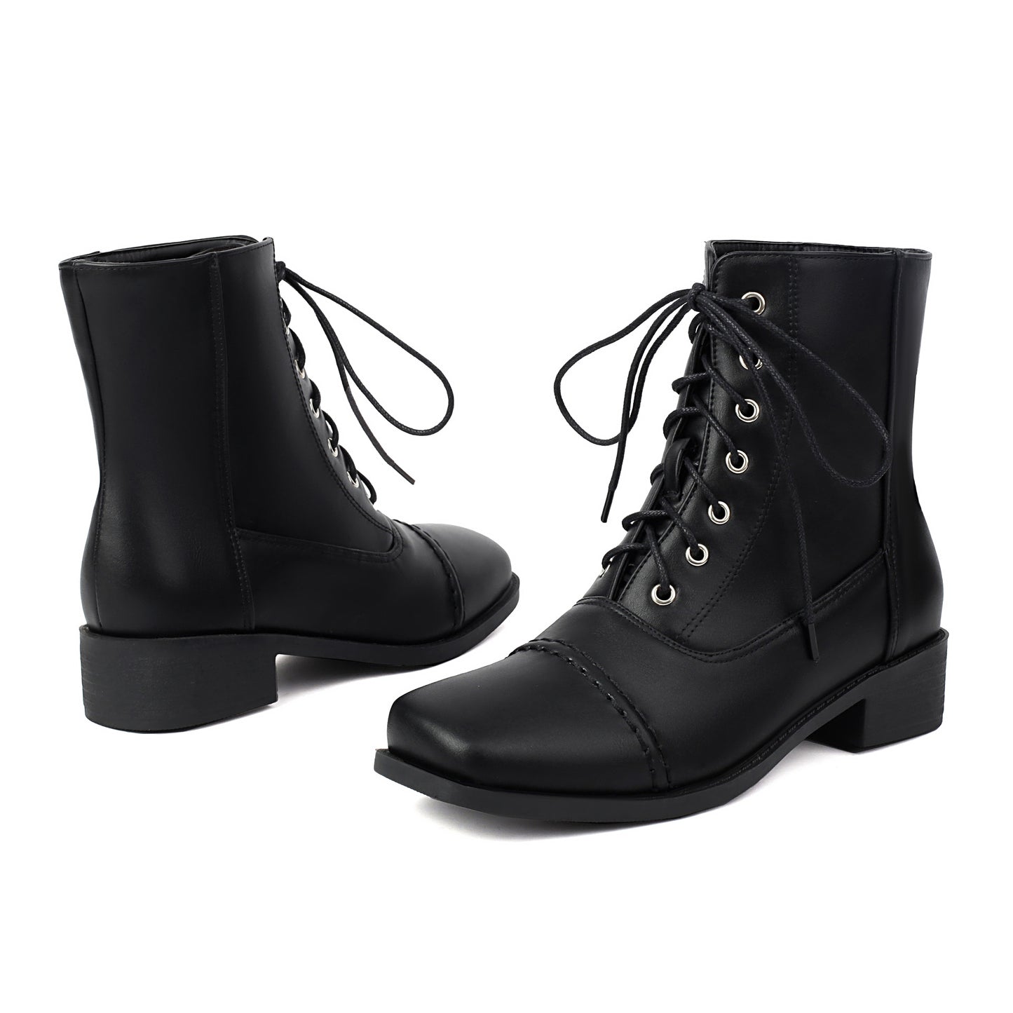Womens Comfortable Lace-Up Square-Toe Outdoor Motorcycle Boots