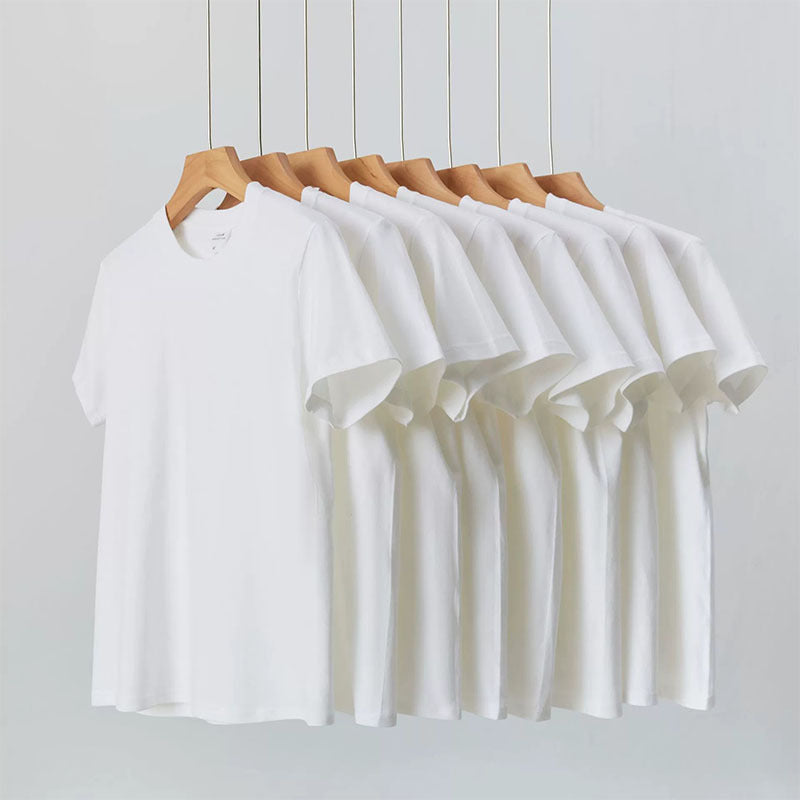 Tyk bomulds T-shirt med rund hals og løs pasform