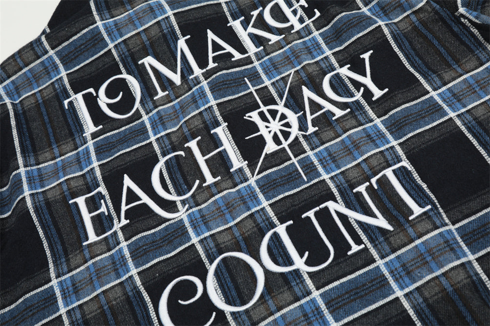 Plaid Letters Embroidered Shirt Men's Spring And Autumn