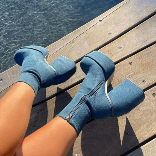 Platform High Heel Boots Scrub Stovepipe Elastic Boots