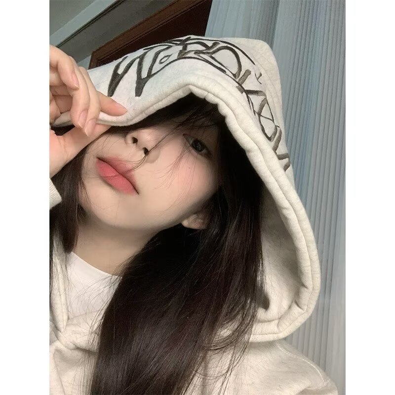 White And Gray Sweatshirt Women's New AutumnWinter Chinese-style Trendy Style