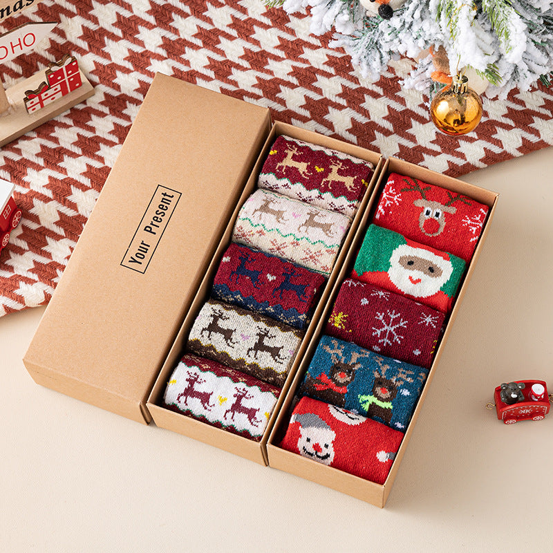 Boxed Christmas Stockings New Autumn And Winter Ladies Warm Wool Socks
