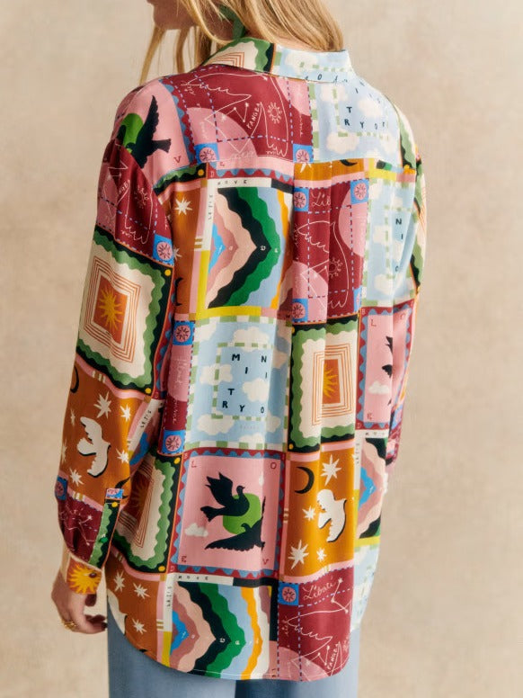 Fashionable All-match Printed Casual Cardigan Lapel Single Breasted Shirt
