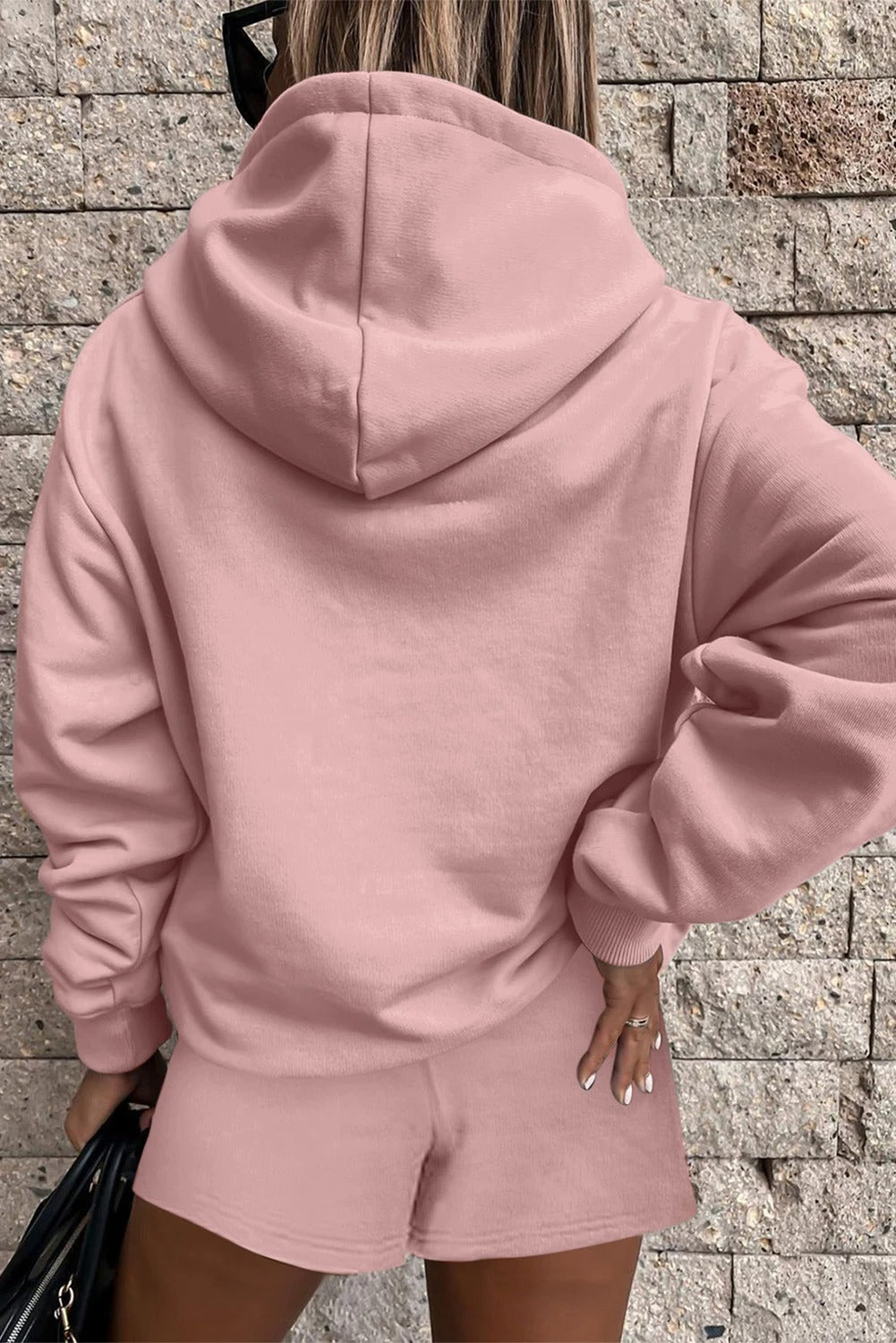 Løst sweatshirtshorts-sæt til kvinder, ensfarvet og afslappet