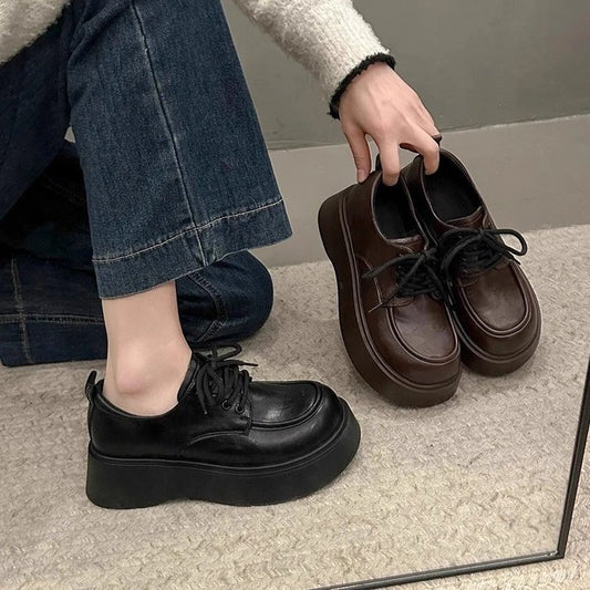 Black Lace-up Leather Shoes Comfortable For Work And Commuting