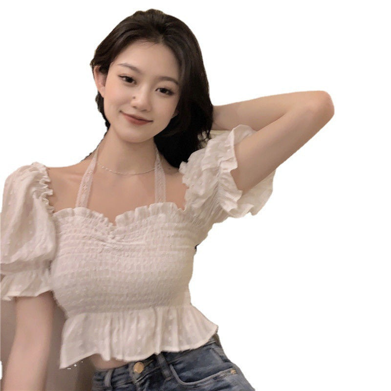 Short Puff Sleeve Top White Shirt Women's