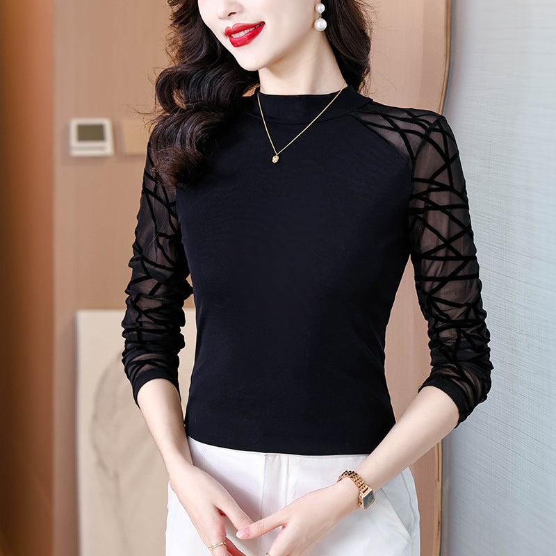 Spring New Arrival Lace-spliced Flocking Slim-fit