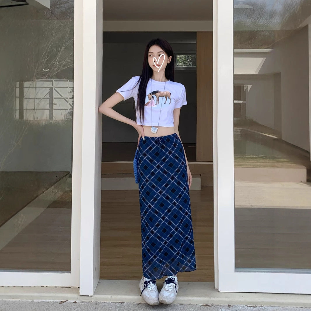 Plus Size Women's Plaid Straight Mid-length Skirt