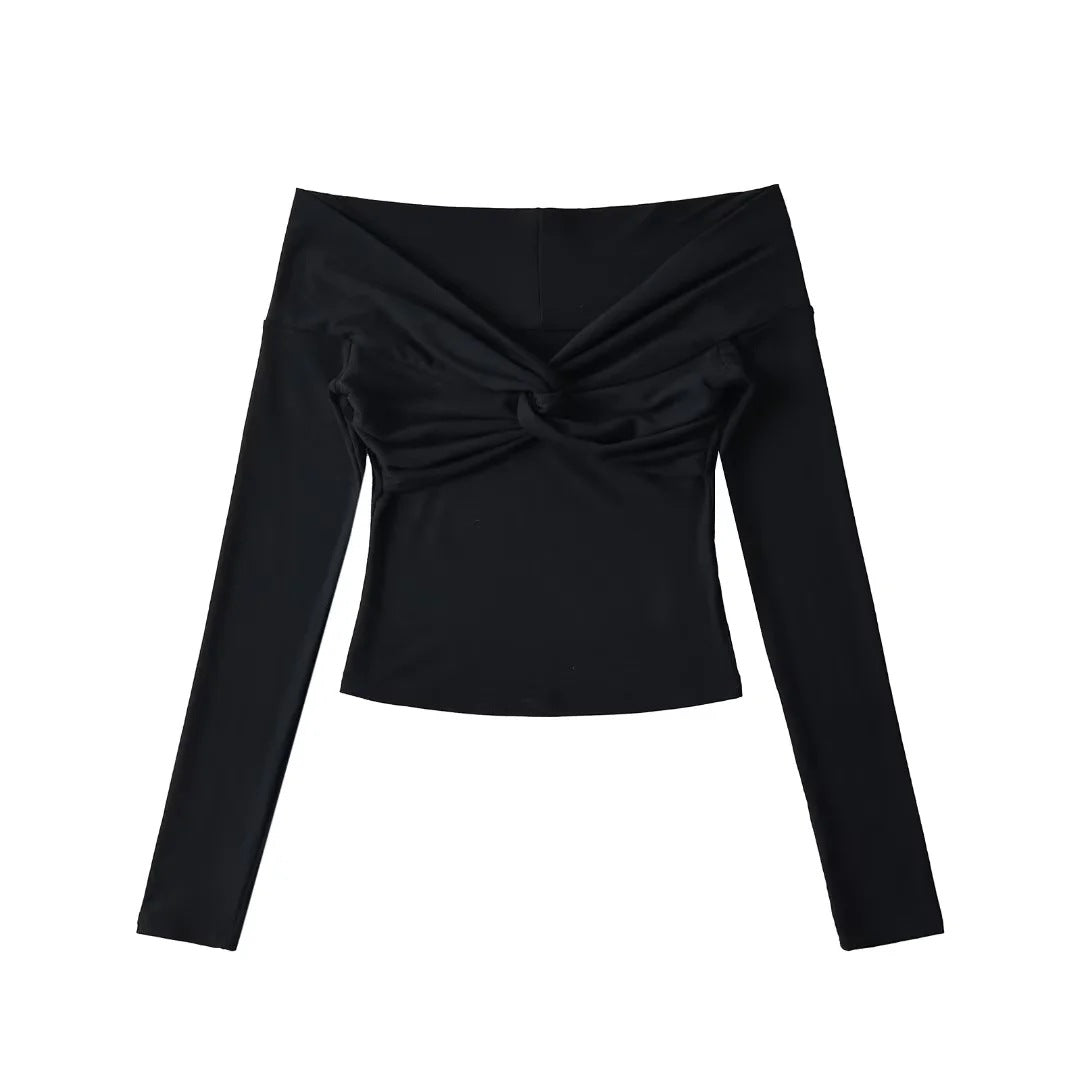 Hot Girl Sexy Twisted Off-shoulder Sexy Off-shoulder Long Sleeve