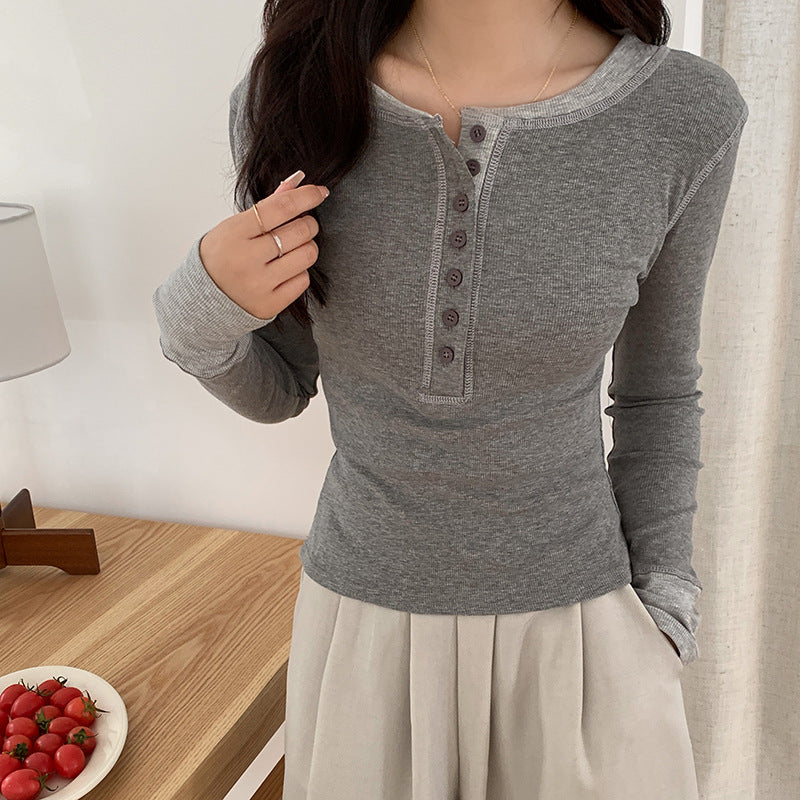 T-shirt Women's Long-sleeved Bottoming Shirt Round Neck Top