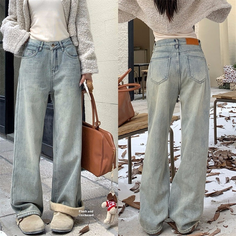 Mop-jeans lige løse matchende højtaljede brede ben til kvinder