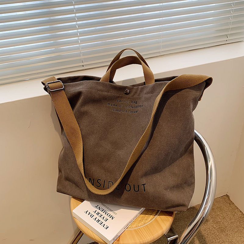Store Lærredstasker Kvinder Casual Fashion Totes Alfabet Print Skuldertaske Med Justerbar Rem Retro Håndtaske Til Shopping