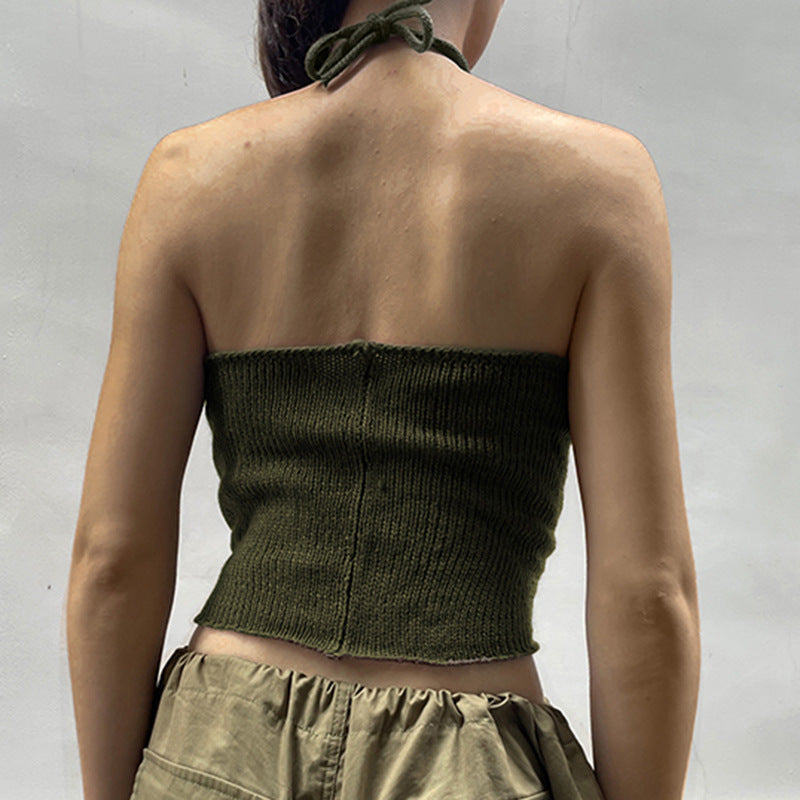 Irregular Cutout Halter Neck Tie Wool Vest