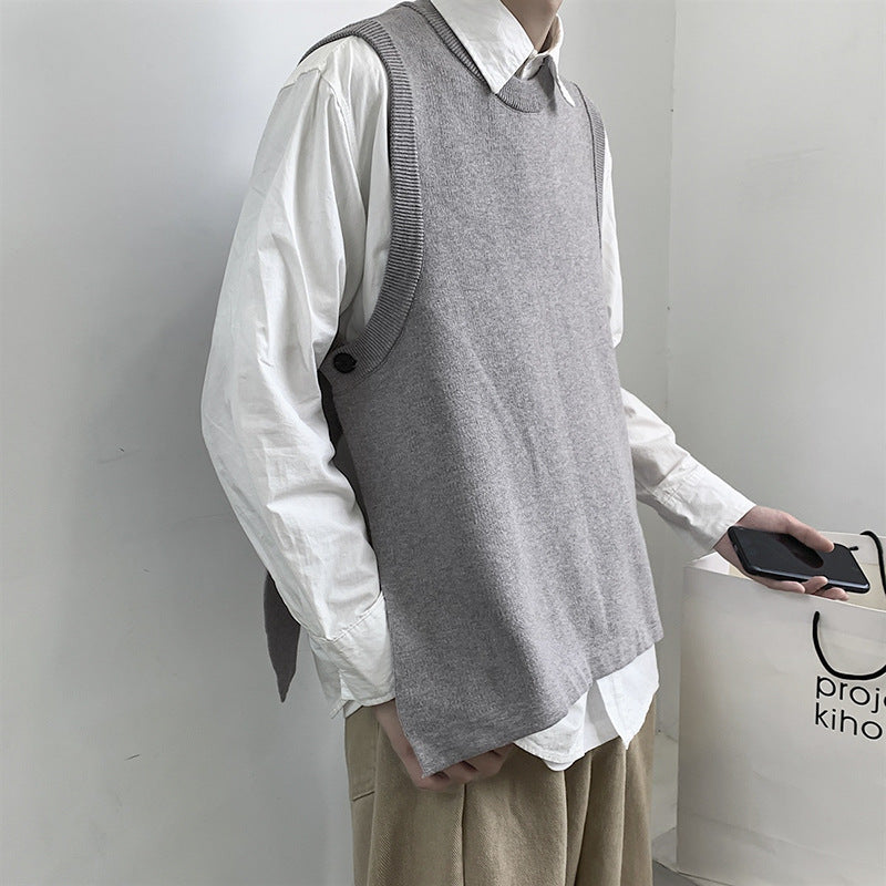 Langærmet sweater til mænd med slids og ærmeløs vest