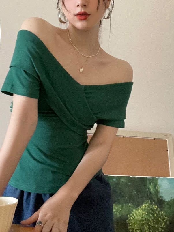 Arrival Hong Kong-Style Retro Off-Shoulder Short-Sleeve T-Shirt