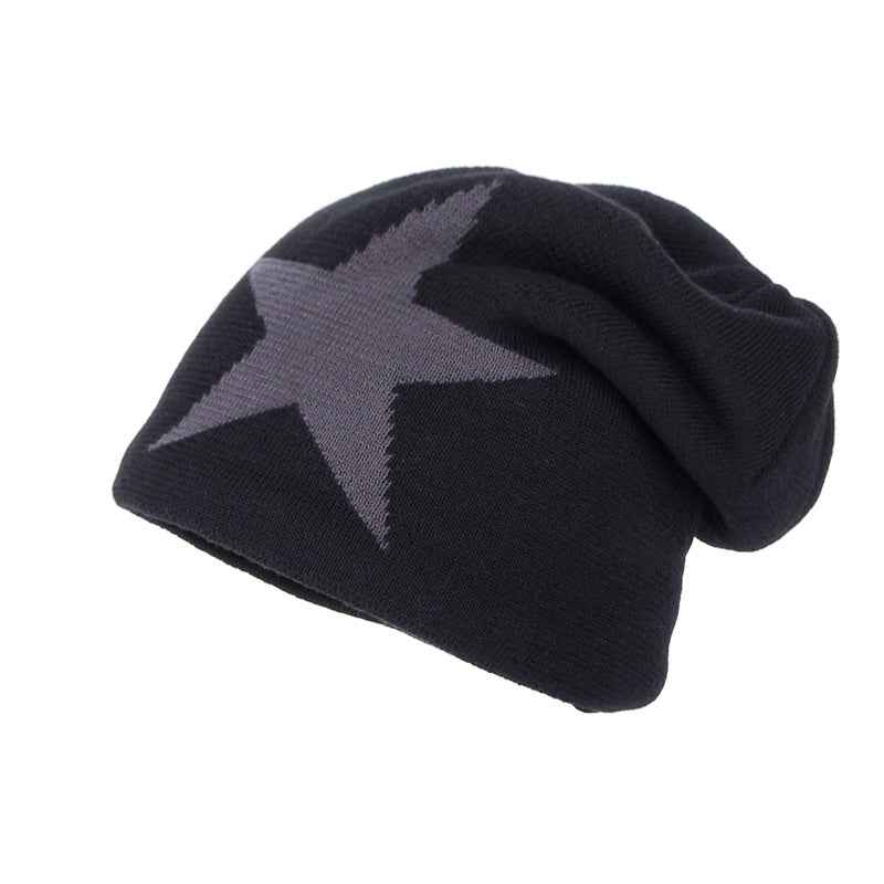 Fleece-lined Warm Big Five-pointed Star Knitted Woolen Hat