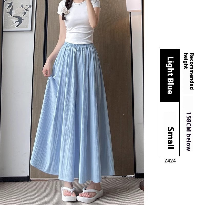 High Waist Slimming A- Line Skirt Casual Small Ice Silk Wide-leg Pants