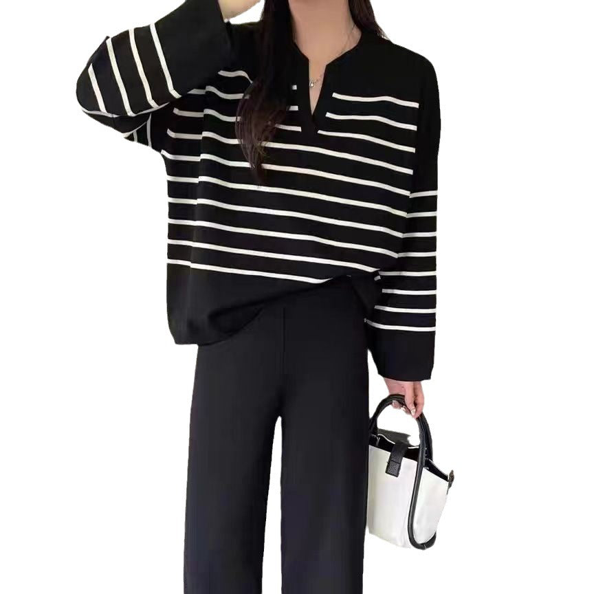 Casual High Waist Drooping Knitted Wide-leg Pants
