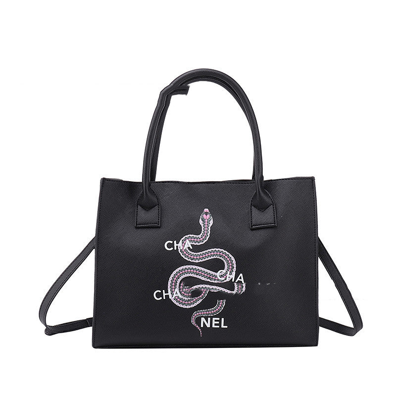 New Large-capacity Simple Printed PU One-shoulder Messenger Bag