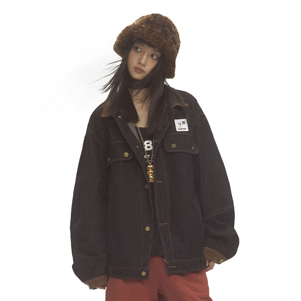 American Retro Stone Washed Denim Coat Punk Old Street