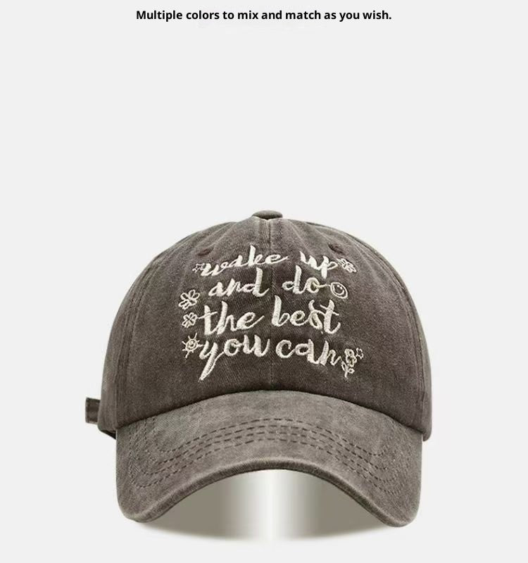 Face-looking Small Letters Soft Top Washed Sun-proof Baseball Cap For Men