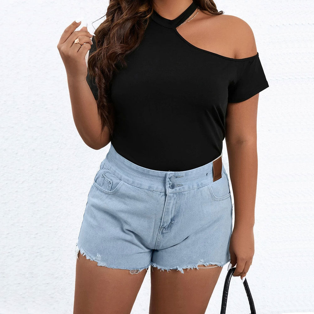 Women's Sexy Off-shoulder Slim-fit Knitted Short-sleeve Top