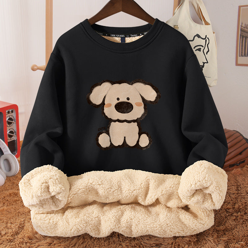 Women's Autumn And Winter Fleece-lined Thickened Hooded Berber Fleece Coat Contrast Color Raglan