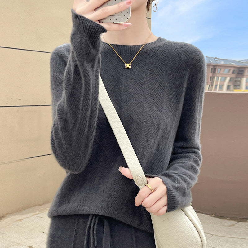 Pure Wool Round Neck Sweater Women's Hollow Top
