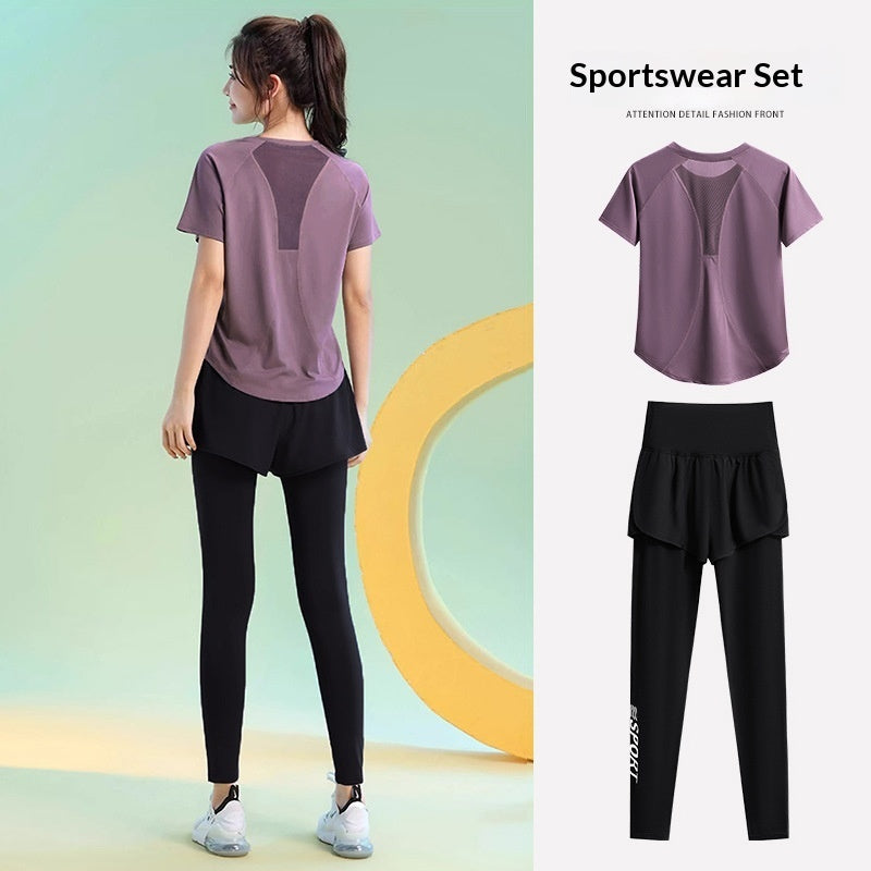 Sports Leisure Set Short Sleeve Fitness Pants Women Slim And Slimming