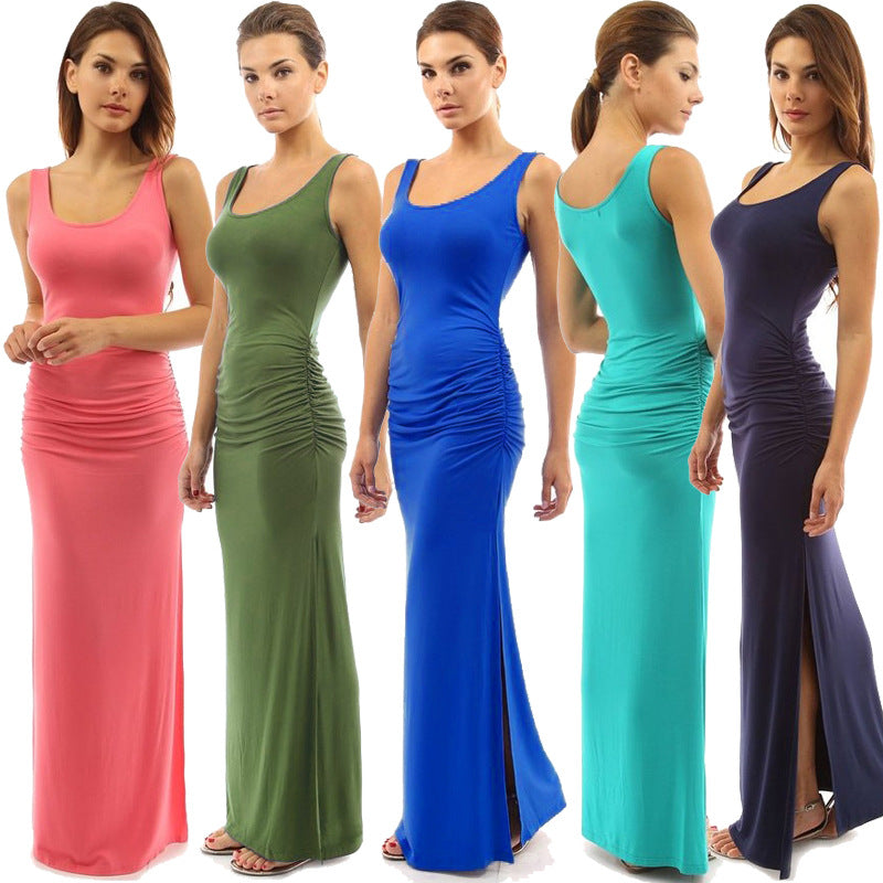 Women's Sexy Sleeveless Slim-fit Pleated Split Dress