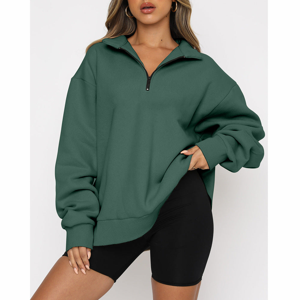 Casual Top Half Zipper Pullover Long Sleeved Sweatshirt