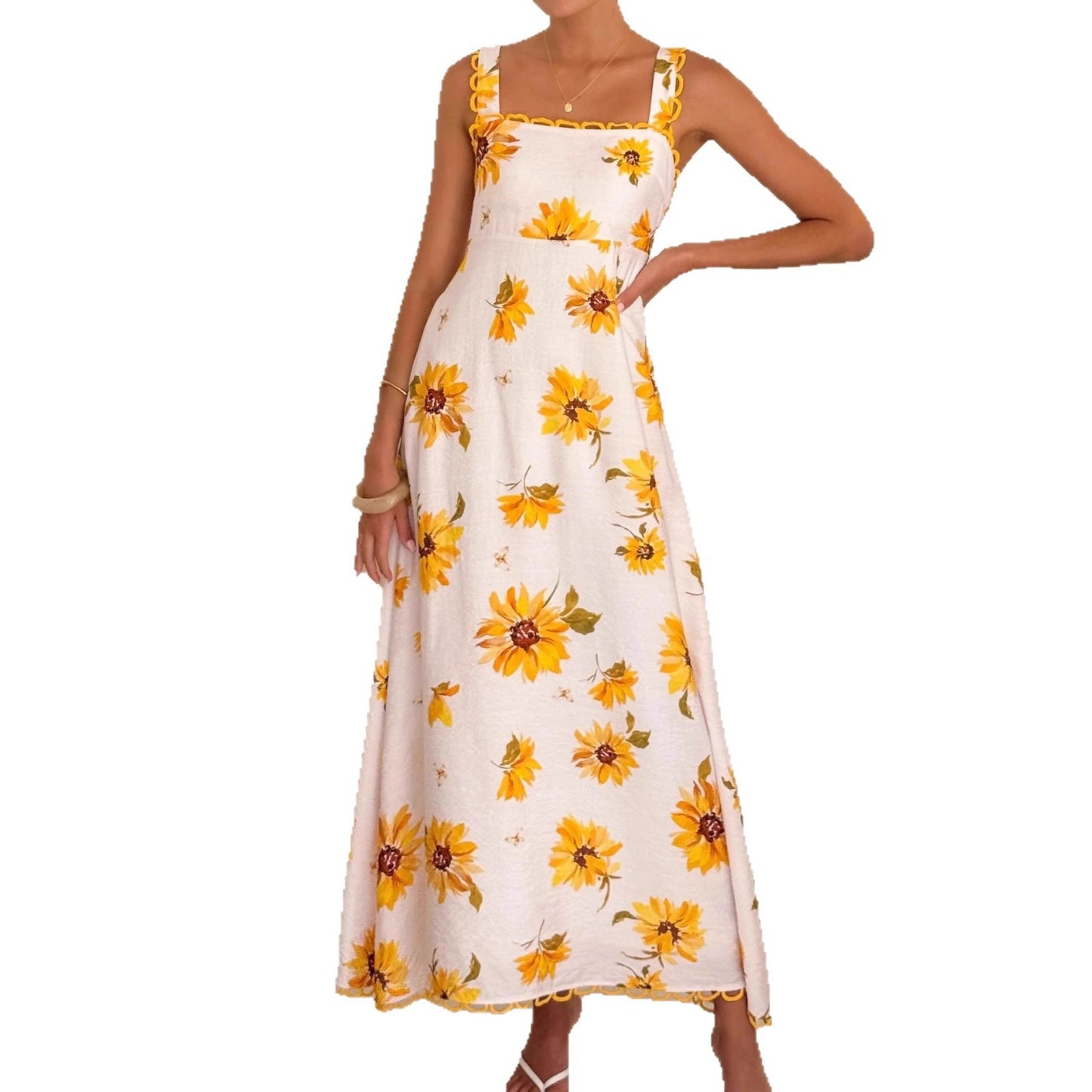 Casual Resort-style Lace Linen Slip Dress
