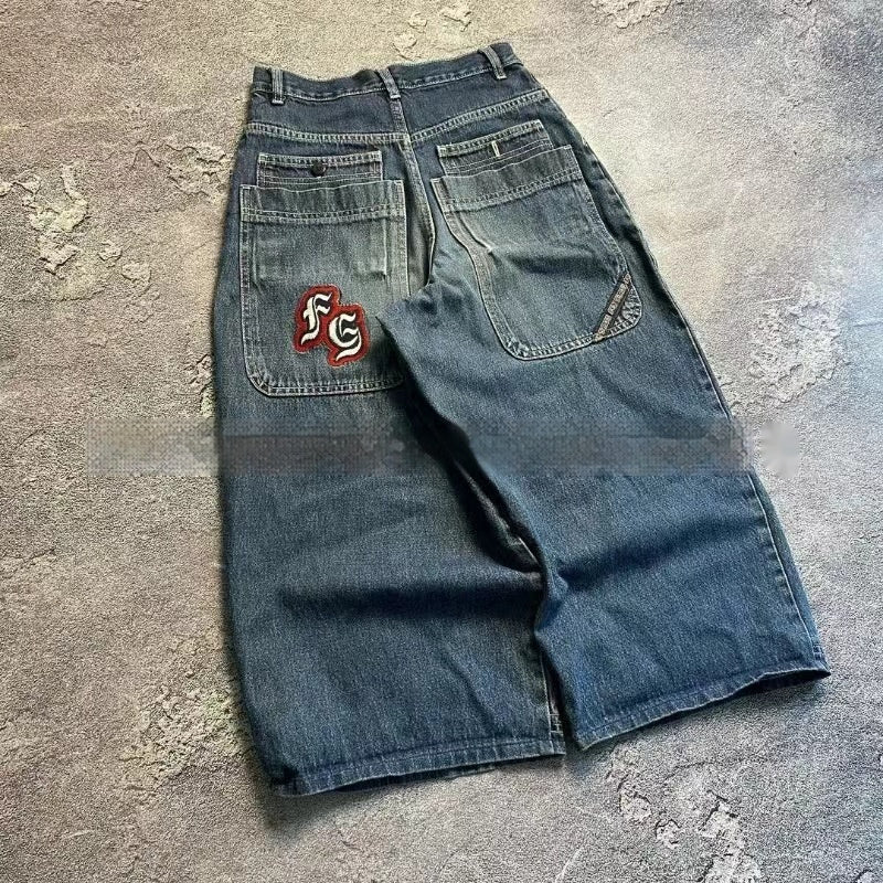Men's And Women's Same Style Worn Looking Washed-out Blue Trendy Jeans