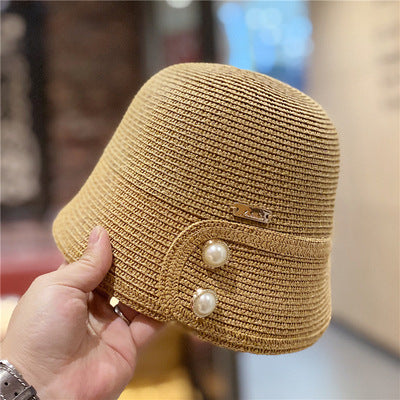 Version Straw Women's Sunscreen Pearl Decoration Fisherman Hat