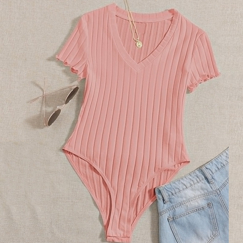 Summer Women's Tight Cotton Rib Round-neck Jumpsuit